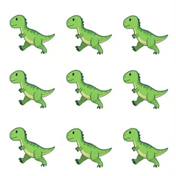 a dinosaur running sprite sheet animation, production ready, clean lines, 3 x 3 grid