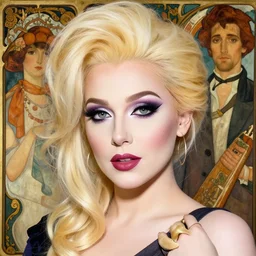 trixie mattel in full makeup, painting by artgerm and greg rutkowski and alphonse mucha