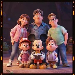 🤓, family, disney, pixar, 8 k, hd, dof, kodak film, volumetric lighting, subsurface scattering, iridescent, photorealistic, octane render