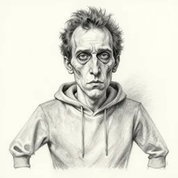 caricature of earl sweatshirt!, a drawing of a man with a scarred and grotesque face, a pencil sketch by almada negreiros, trending on deviantart, fantastic realism, pencil sketch, ink drawing, concept art