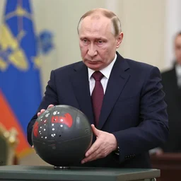 “ photo vladimir putin ordering a nuclear attack using nuclear football, hyperrealistic, award winning ”