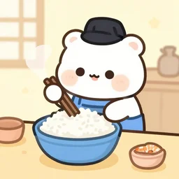 cute digital art of a shrimp cook cooking rice