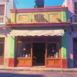 beautiful painting of a colorful cuban storefront, front view, animation, digital art, trending in artstation, cinematic lighting, art style by disney and pixar