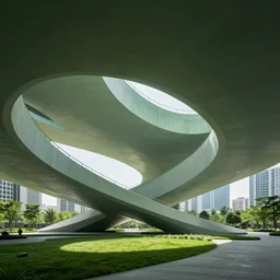utopian architecture, minimalist parametric structure, urban green