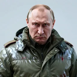 detailed portrait of angry vladimir putin, volumetric light from below, merciless, cold, reflective military puffy coat with blood splats by ismail inceoglu dragan bibin hans thoma greg rutkowski alexandros pyromallis nekro rene maritte illustrated, perfect face, fine details, realistic shaded, fine - face, direct glaze