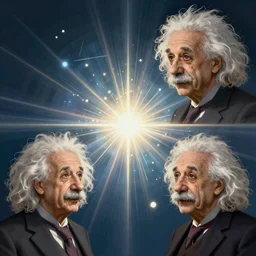 Visualization of complex mathematical proof by adam turing and albert einstein, digital painting, 4k, rays of light particles, light, artstation
