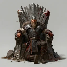 aesthetic digital illustration of a viking warrior kneeling before a broken throne, by anne stokes | dirty and bloody, concept art, unreal engine, finalrender, centered, deviantart, artgerm