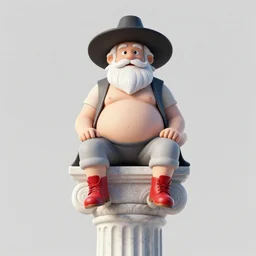 old man, big white beard, big fat belly, red shoes, big black hat, sitting on top of tall roman marble column, surrounded by birds and bees, fantasy, intricate, elegant, highly detailed, digital painting, artstation, concept art, matte, sharp focus, illustration, art by alphonse mucha