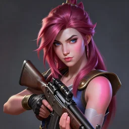 portrait of caitlyn, from league of legends, holding a rifle, hyper detailed, clear face, digital painting, trending in artstation, studio quality, smooth render, fluorescent skin, unreal engine 5 rendered, octane rendered, art style by jules bastien - lepage and gaston bussiere and sleepy sheep and wlop and james christensen
