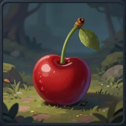 small gui icon of a close - up cherry, concept artwork for mmorpg royal quest by helen blizzard