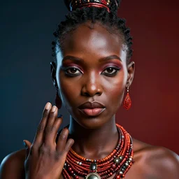 a portait photo of Zulu princess, epic image, path tracing, complementary colours, high quality, 4k HDR, dramatic lighting, cinematic, highly detailed, high coherence, dedined face, anatomically correct, five fingers