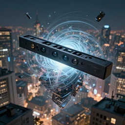 tesseract floating over a city sucking everything into a time warp, concept art