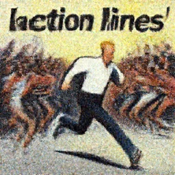 'kramer!! michael richards running from crowd of black people, painting by phil hale, 'action lines'!!!, graphic style, visible brushstrokes, motion blur, blurry