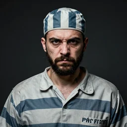 portrait of a prisoner, 5 0 yo with short beard, angry look, small tattoos, dark background, studio light, hdr, nikon 3 5 mm f / 1. 8 g, by sebastiao salgado