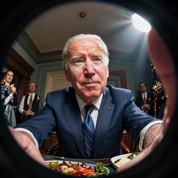 joe biden cooked up, looking high, selfie, fisheye