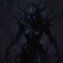 a deep completely black shadow entity with deep purple eyes, completely dark, no color, with black magic powers, ultra realistic, 8 k, organic painting, trending on artstation
