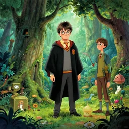 Harry Potter in the series: Over the Garden Wall, fantasy concept art by J.Dickenson and Greg Rutkowski, trending on Pinterest