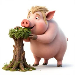 full body elf with huge pig feet. Eating tree. Drooling. Game of thrones. 4k. Detailed.