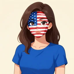 a woman in a blue shirt with an american flag on her face, a cartoon by ei - q, trending on pixiv, furaffinity