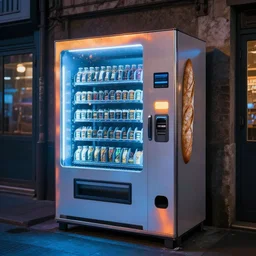 french baguette vending machine in cyberpunk street