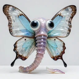 the miracle, glass layered, butterfly winged fashionista creature with huge eyes, alien squidworm by peter mohrbacher