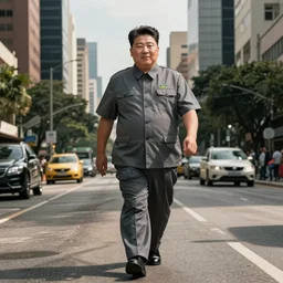 A disguised Kim Jong-Un walking in the streets of Sao Paulo, Brazil, HD, realistic