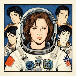 a woodblock print of a portrait of young sigourney weaver from the movie alien in a spacesuit by shin hanga and kawanabe kyosai and katsuhiro otomo and shohei otomo and satoshi kon, and rossdraws and greg rutkowski weta studio and lucasfilm, coherent, behance, global illumination, golden ratio, flat colors, thick black outlined,