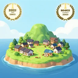 little japanese village on remote island, 2 d cartoon, central composition, shape focus, high detailed, behance award winner - c 1 2. 5