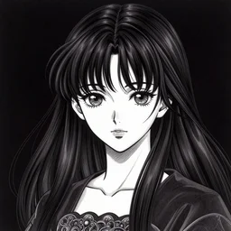 a magical anime girl, dark colours, drawn by Yūpon, fancy line work