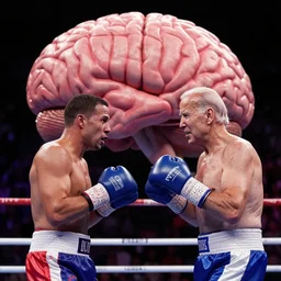 joe biden in a boxing match with a brain