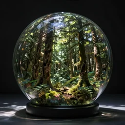 forest in a glass sphere in a dark room