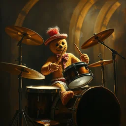 gingerbread man plays the drums, dramatic lighting, intricate concept painting by greg rutkowski, artgerm, caravaggio