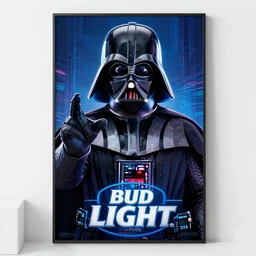 poster portrait of darth vader advertising bud light, solarpunk, bright led lights, pudica pose gesture, by michelangelo, in white room, ultra - realistic and intricate, hdr 8 k
