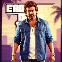 Rajnikanth in GTA 5, cover art by Stephen Bliss, no text, trending on ArtStation