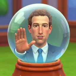 mark zuckerburg's face inside of a crystal ball telling the future, in the style of sims 3 d
