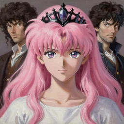 mystic pink stranger with black tiara character monumental illustration with soft light painted by james jean and gerrit van honthorst and katsuhiro otomo, inspired by akira anime, smooth face feature, intricate oil painting, high detail illustration, sharp high detail, manga and anime 1 9 9 9
