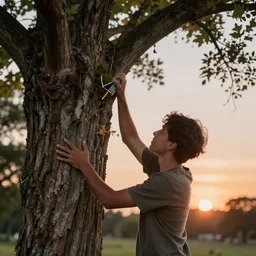 tree hugger that injects trees canon eos, hdr, dof, 4 k, sunset