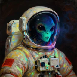 a baroque neoclassicist close - up portrait of a colorful retrofuturistic blacklight uv silhouette of an alien astronaut being. glowing fog in the background. renaissance portrait painting. highly detailed science fiction painting by norman rockwell, frank frazetta, and syd mead. rich colors, high contrast, gloomy atmosphere, dark background. trending on artstation