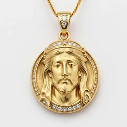 gold jesus piece head pendant with diamonds and enamel