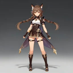 A professional digital painting of a beautiful huntress, official Genshin Impact character concept, anime, kawaii, full-body portrait, by Artgerm and Sakimichan, professional character designer, trending on Artstation, highly detailed, cgsociety