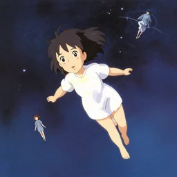 dithered full body portrait of a young girl drifting away in space views from a distance, colorful, cute face by ilya kuvshinov, yoshinari yoh, makoto shinkai, katsura masakazu, dynamic pose, mads berg, ( kyoani ), rounded eyes, illustration, anime poster, anime visual, shading