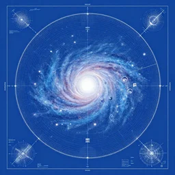 detailed blueprint of the galaxy, blue background, artstation, ( ( ( ( john berkey ) ) ) )