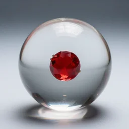 a clear glass sphere with a ruby inside
