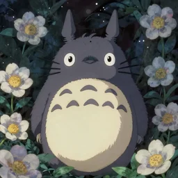 detailed spirit creature with eyes in the flowers at night made by studio ghibli, beautiful scene, detailed, high quality, high details, smooth, ghibli artstyle, 8 k,