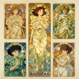 by aubrey beardsley, by yoshitaka amano, by alphonse mucha, movie poster for a ghibli nausicaa, mononoke, miyazaki