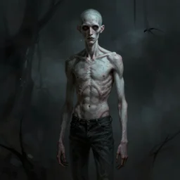 a skinny pale man with long arms,digital art,art by greg rutkowski,creepy,eerie