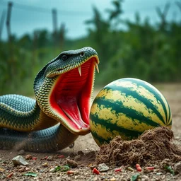 cobra kai attacks a watermelon, realistic, hdr, hdd, watermelon fights back, battle between cobra kai and a watermelon, real life