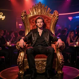 eric northman sitting on his throne in a busy night club