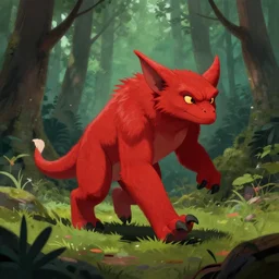 red kobold walking through the forest art by matt wilson