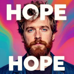 inspirational style hope poster of bo burnham with beard, psychedelic colors, highly detailed, realistic, loving